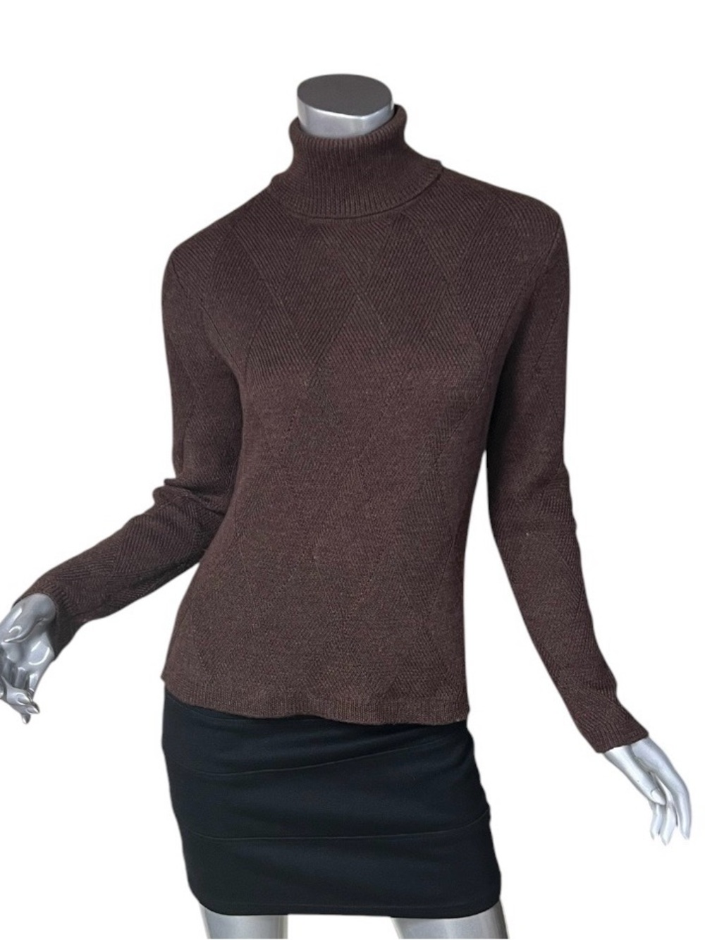 VNTG Country Shop Extrafine Merino Wool Turtleneck Sweater Brown Italian Yarn XS